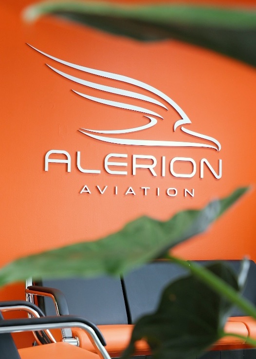 Alerion-Wall-Logo Alerion Aviation's logo on the wall in their office